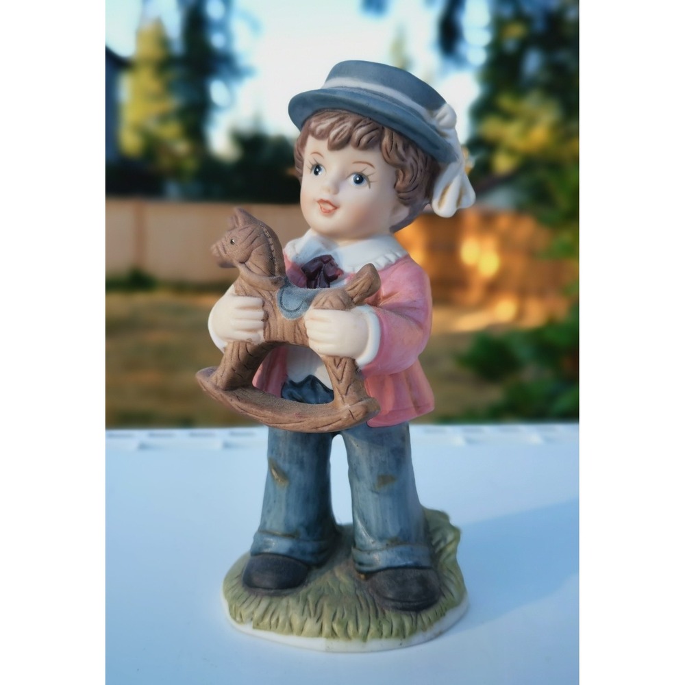 HOMCO - Home Interiors - Young Boy With His Favorite Rocking Horse Toy - #1419
